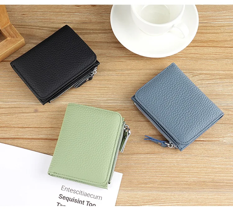 Genuine Leather Women Small Rfid Wallets with Zipper Coin Pocket Fashion Woman Short Bifold Money Purse Multi Card Holder Wallet