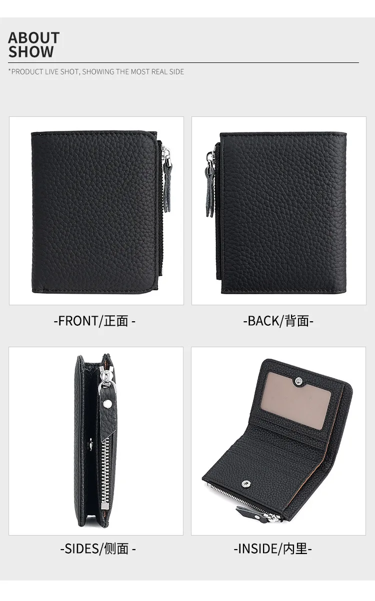 Genuine Leather Women Small Rfid Wallets with Zipper Coin Pocket Fashion Woman Short Bifold Money Purse Multi Card Holder Wallet