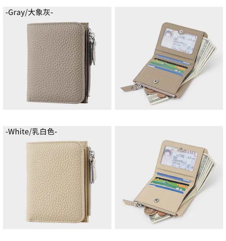 Genuine Leather Women Small Rfid Wallets with Zipper Coin Pocket Fashion Woman Short Bifold Money Purse Multi Card Holder Wallet