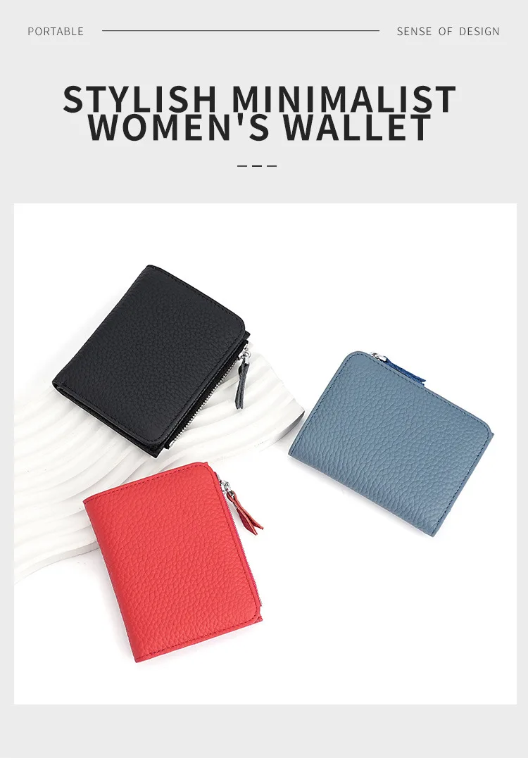 Genuine Leather Women Small Rfid Wallets with Zipper Coin Pocket Fashion Woman Short Bifold Money Purse Multi Card Holder Wallet