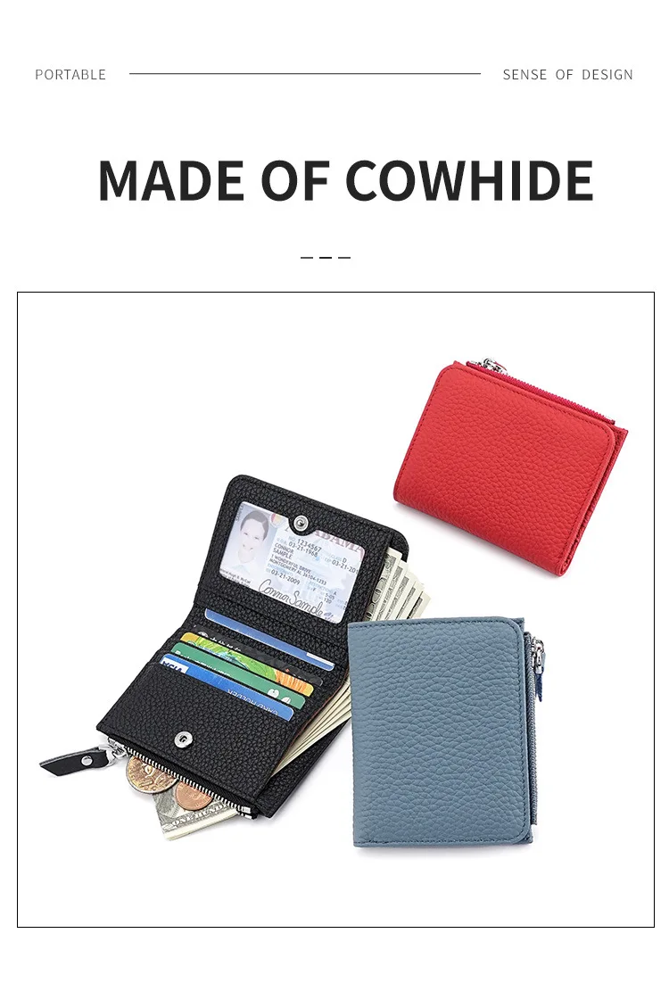 Genuine Leather Women Small Rfid Wallets with Zipper Coin Pocket Fashion Woman Short Bifold Money Purse Multi Card Holder Wallet