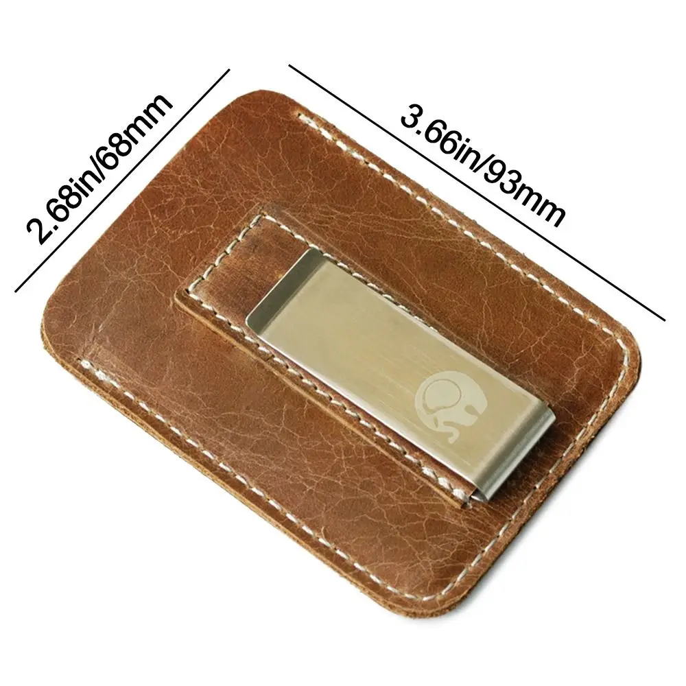 Fashion Thin Genuine Leather Money Clip Mini Wallet Men Credit Card Slot Slim Bills Metal Cash Clamp for Man Billfold Holder