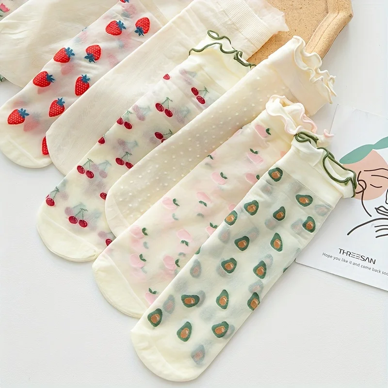 Randomly 5 pairs of socks mid length socks spring and summer thin lace socks cute breathable socks