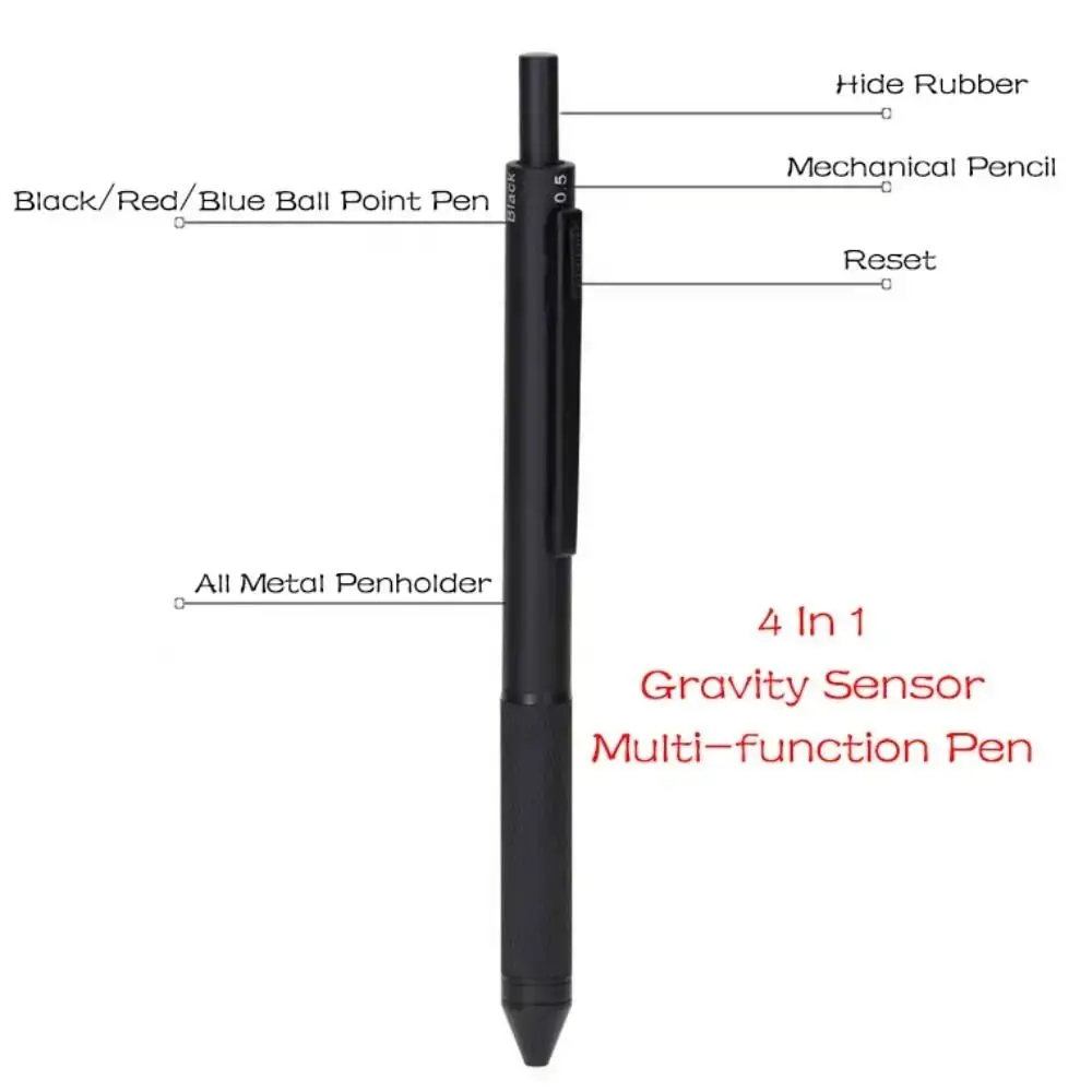 4 in 1 Multi-Function Metal Gravity Sensing Pen Students 3Colors Ballpoint Pen Mechanical Pencil Set Press Gel Pen Signature Pen