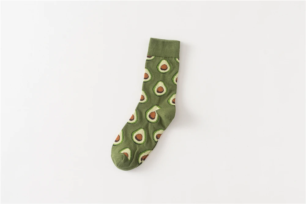 Women's Japanese Colorful Cartoon Mid Tube Socks Unisex Cute Funny Happy Heart Avocado Flamingo Red Lip Sokken Gift