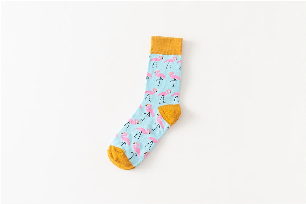 Women's Japanese Colorful Cartoon Mid Tube Socks Unisex Cute Funny Happy Heart Avocado Flamingo Red Lip Sokken Gift