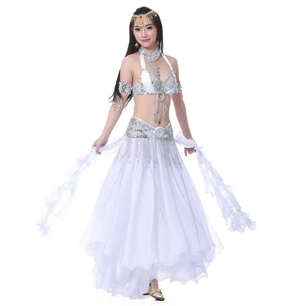 Belly Dancing Skirt Women Chiffon Spanish Skirt Shiny Sequins Tassels Dancing Skirt Show Costumes