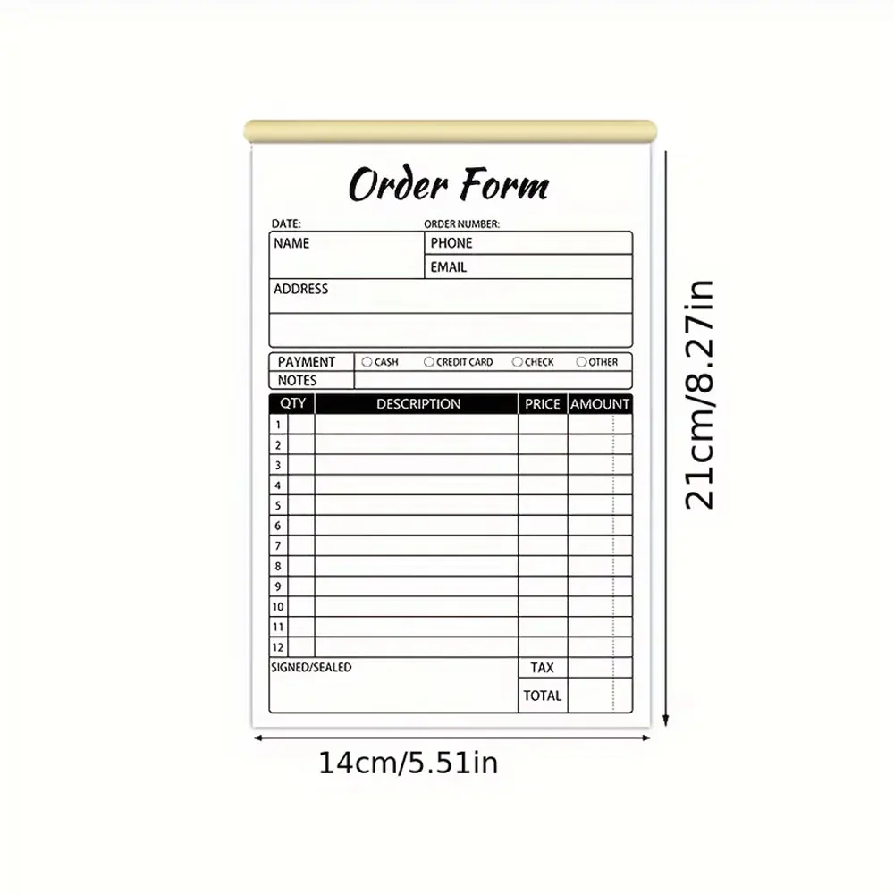 Sales Order Book, 2-Part Small Business Carbon-Free Sales Invoice Book, 5.5 X 8.3 Inches, Cardboard Receipt Book (Set of 50)