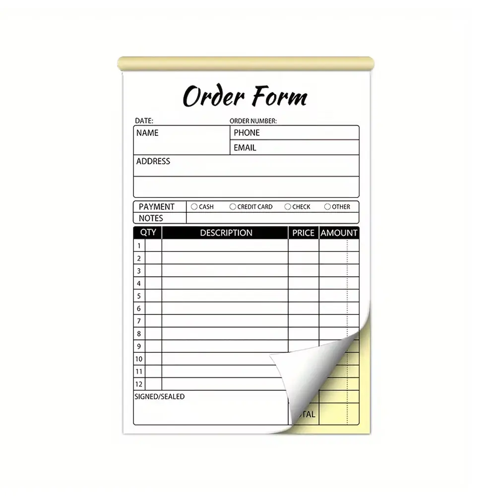Sales Order Book, 2-Part Small Business Carbon-Free Sales Invoice Book, 5.5 X 8.3 Inches, Cardboard Receipt Book (Set of 50)