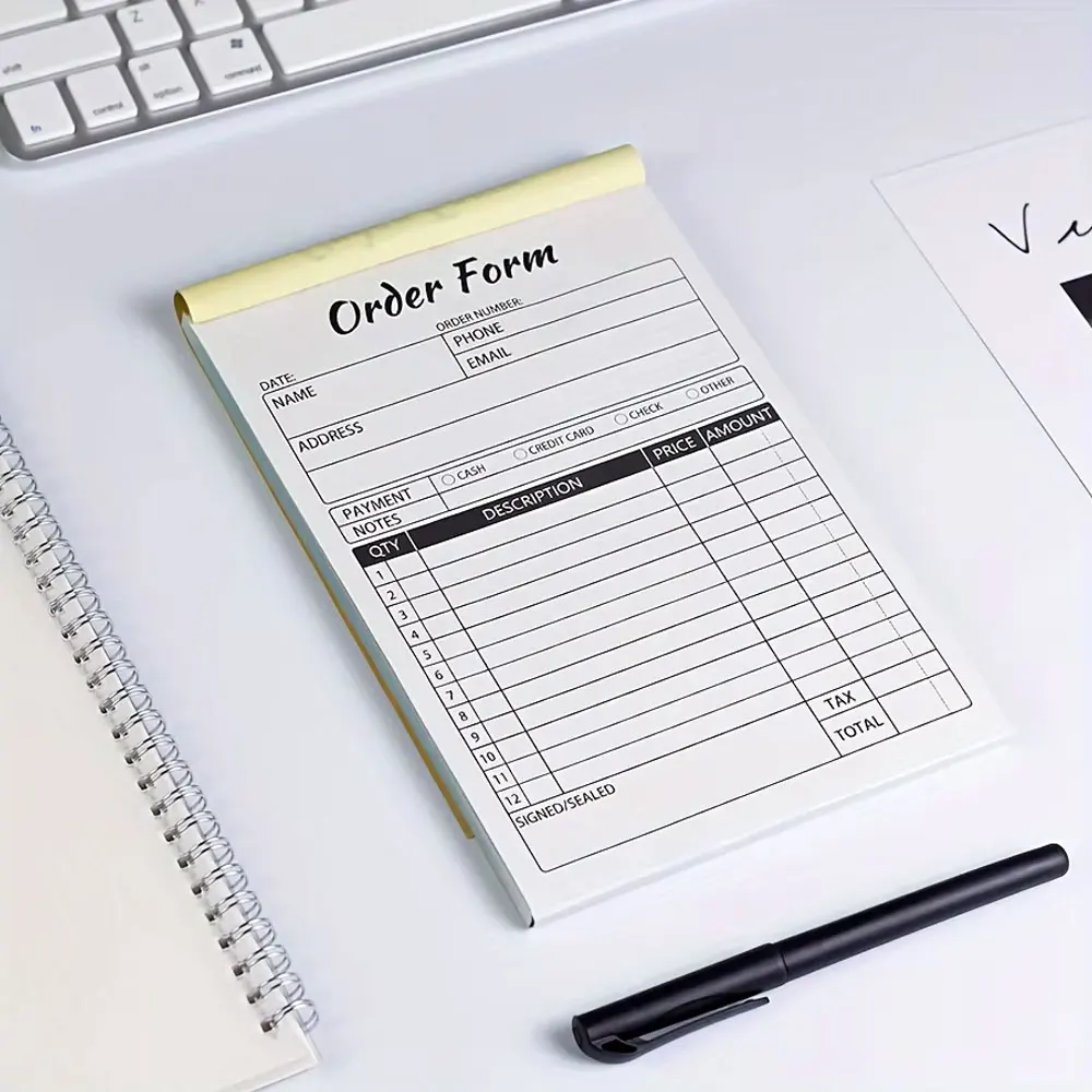 Sales Order Book, 2-Part Small Business Carbon-Free Sales Invoice Book, 5.5 X 8.3 Inches, Cardboard Receipt Book (Set of 50)