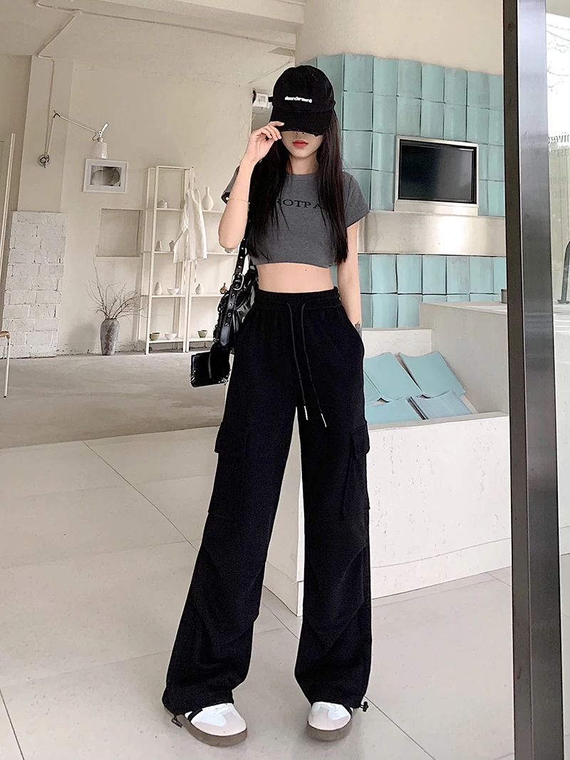American Drawstring Design Cargo Pants Women Fashion Hip-hop Streetwear Woman Trousers New 2024 Summer All-match Cargo Pants