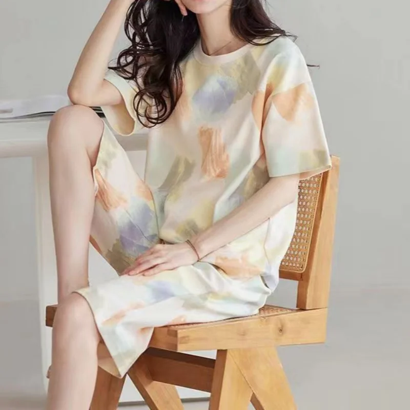 Pajamas Women Seven-Minute Trousers Thin Section Suit Large Size Air-Conditioning Clothing Brown Bear Home Wear Pink Can Be Worn