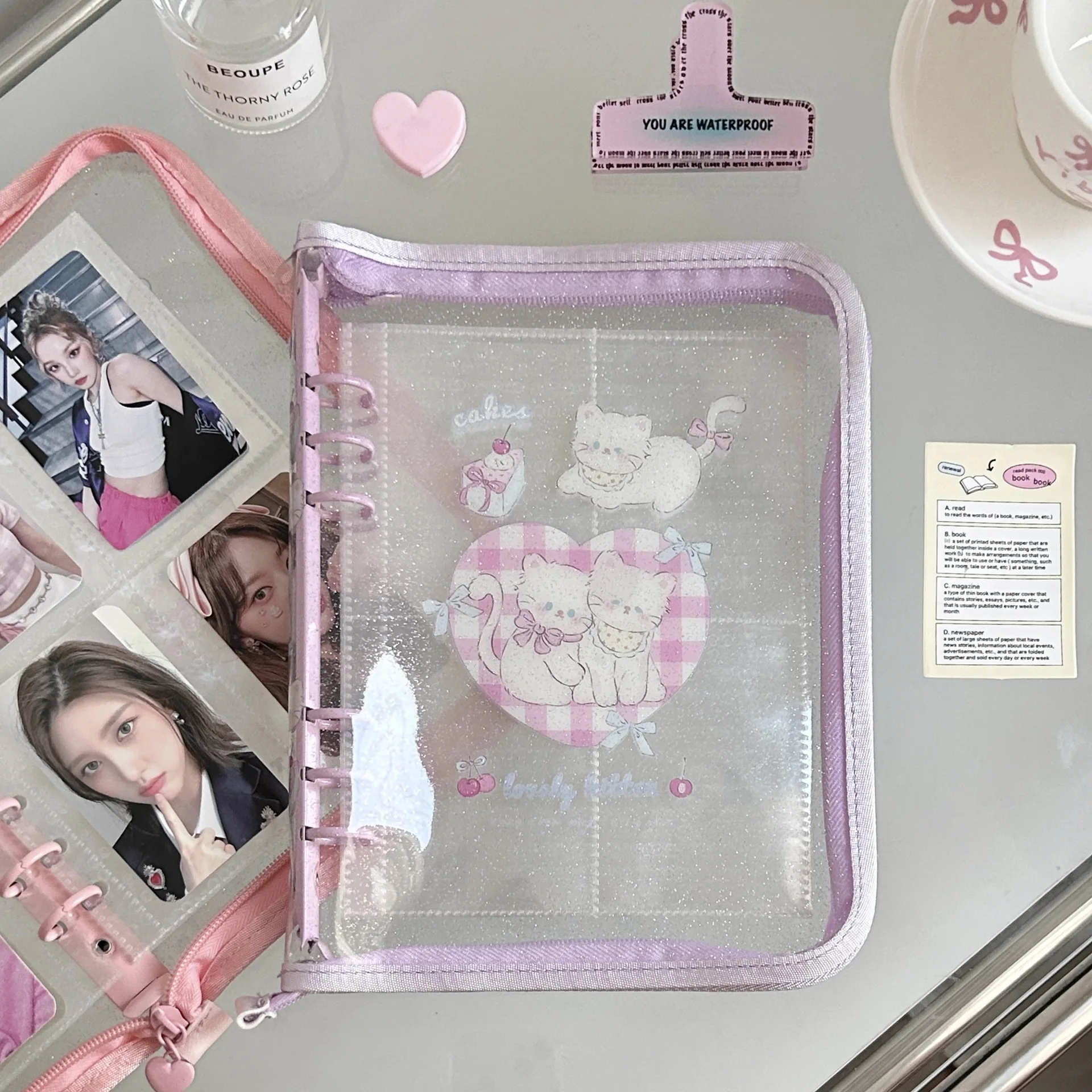 MINKYS A5 Zipper Binder Kawaii Cat Kpop Photocard Collect Book Photo Cards Display Book School Stationery