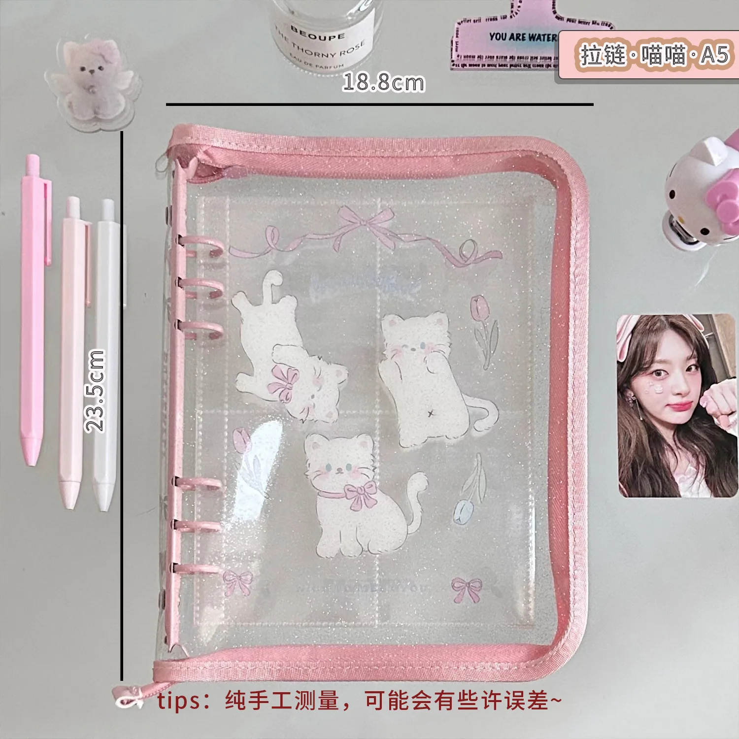 MINKYS A5 Zipper Binder Kawaii Cat Kpop Photocard Collect Book Photo Cards Display Book School Stationery