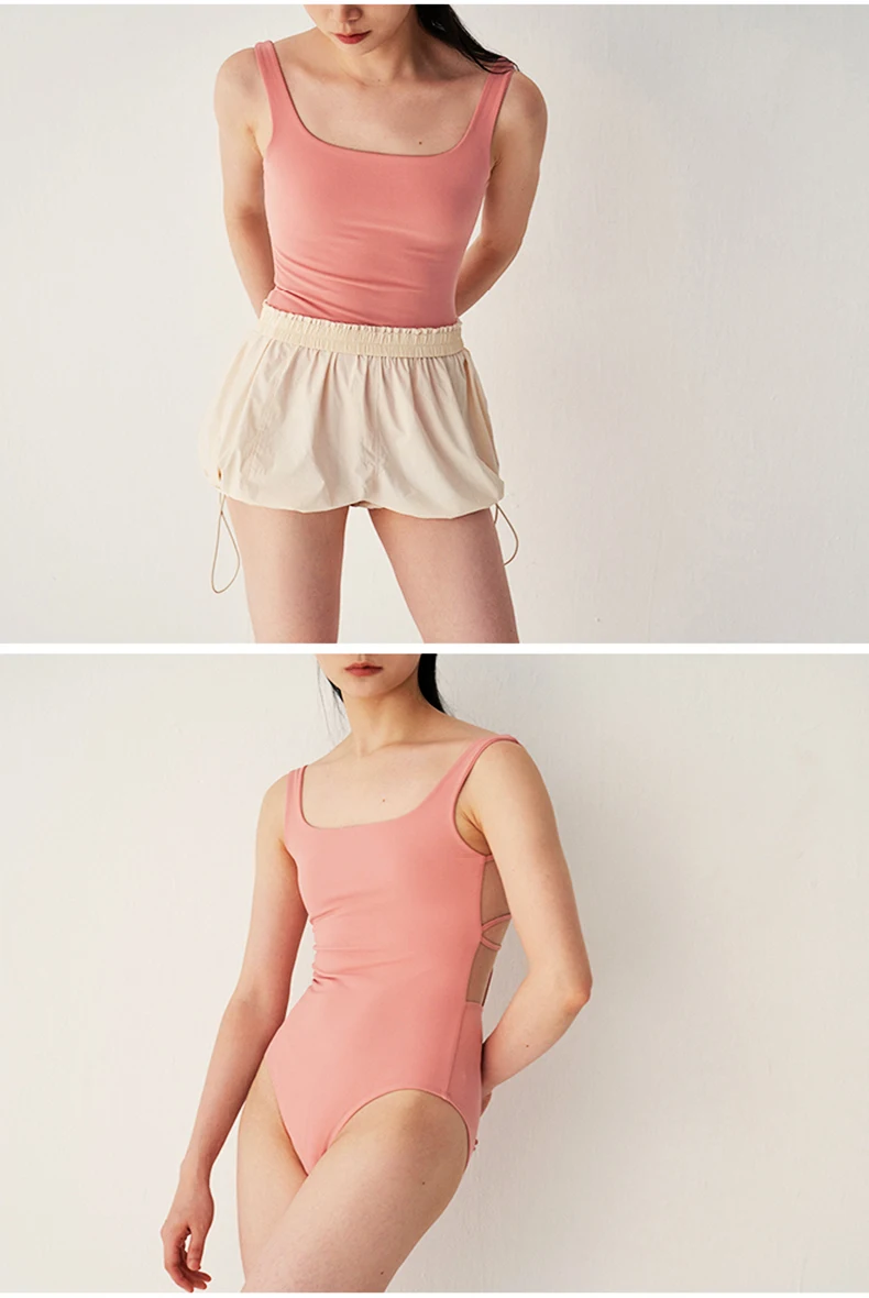 Women Ballet Leotards Trumpet Sleeve Dance Leotard Stand Collar Pleated Mesh Splice Gymnastics Leotard Women Ballet Bodysuit