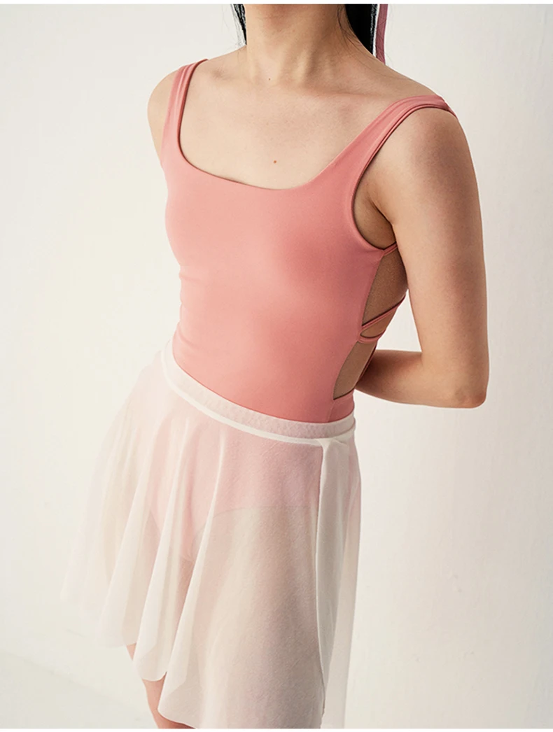 Women Ballet Leotards Trumpet Sleeve Dance Leotard Stand Collar Pleated Mesh Splice Gymnastics Leotard Women Ballet Bodysuit