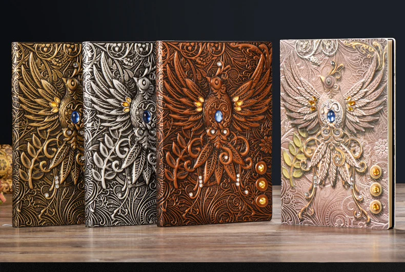 A5 Notebook Vintage Embossed Immortal Birds Hardcover PU Cover Diary Agenda Weekly Planner For Students School Office Supplies