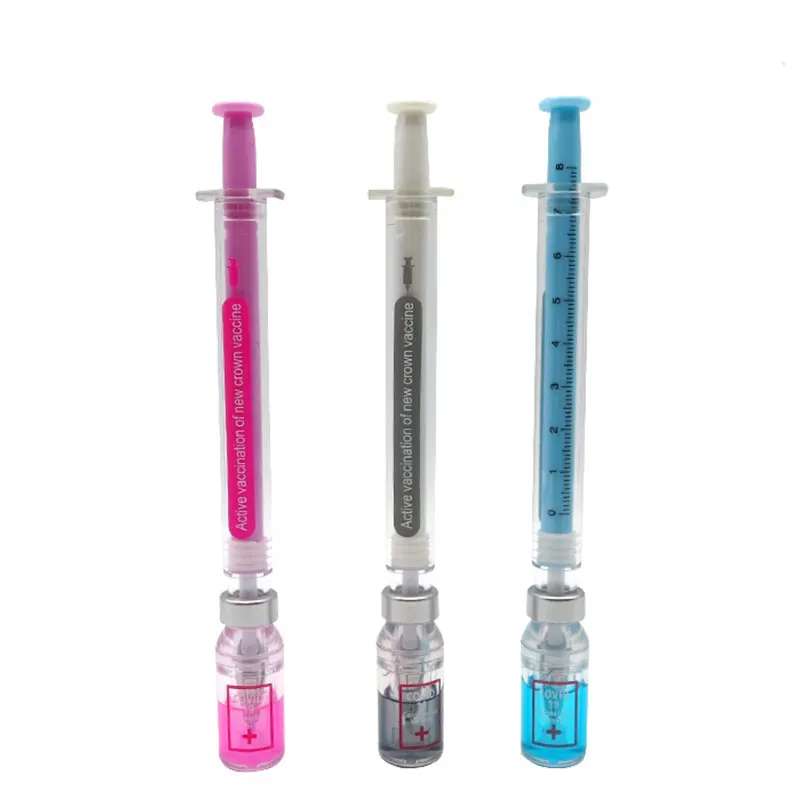 30Pcs Syringe Gel Pen Simulation Eliminates Virus Injection Syringe Shape Black Ink Signature Pen Vaccine Pen