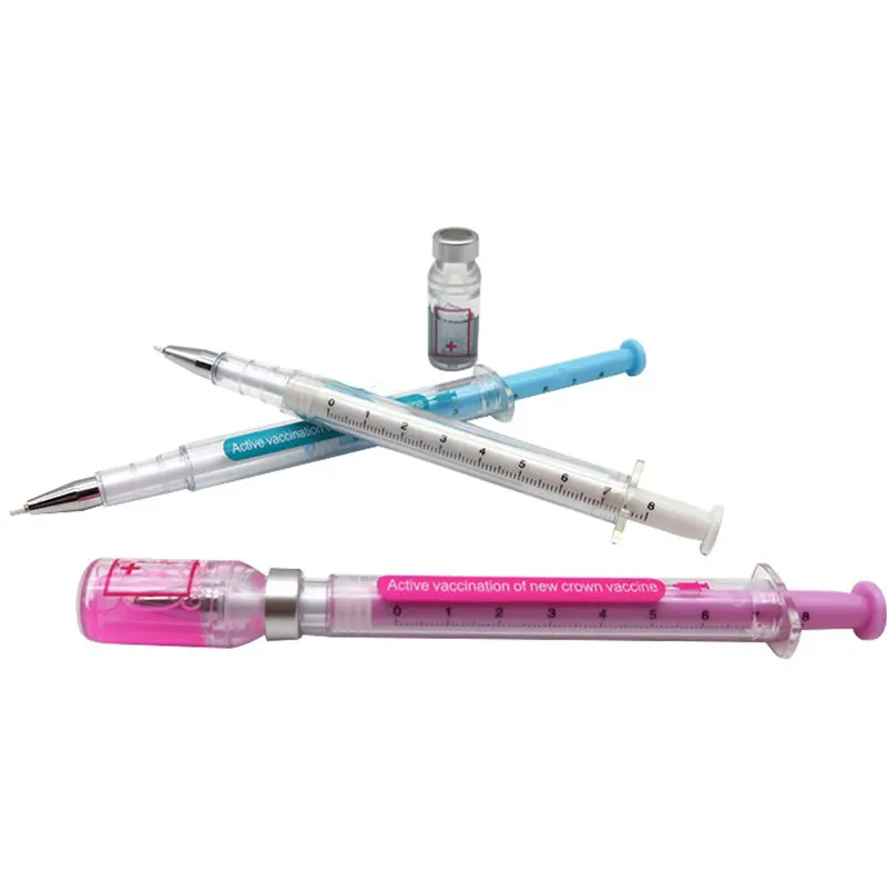 30Pcs Syringe Gel Pen Simulation Eliminates Virus Injection Syringe Shape Black Ink Signature Pen Vaccine Pen