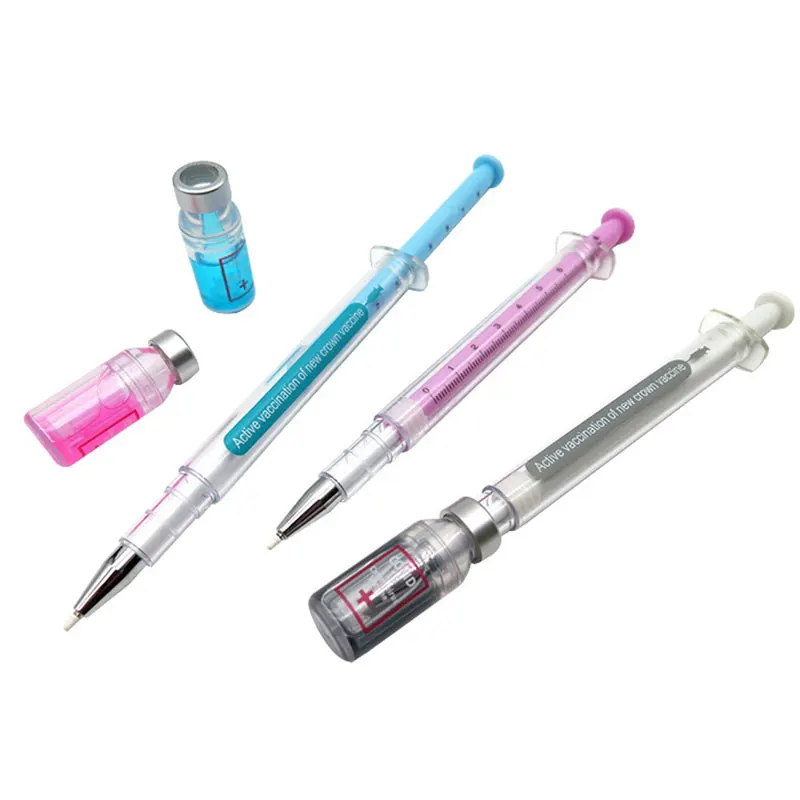 30Pcs Syringe Gel Pen Simulation Eliminates Virus Injection Syringe Shape Black Ink Signature Pen Vaccine Pen