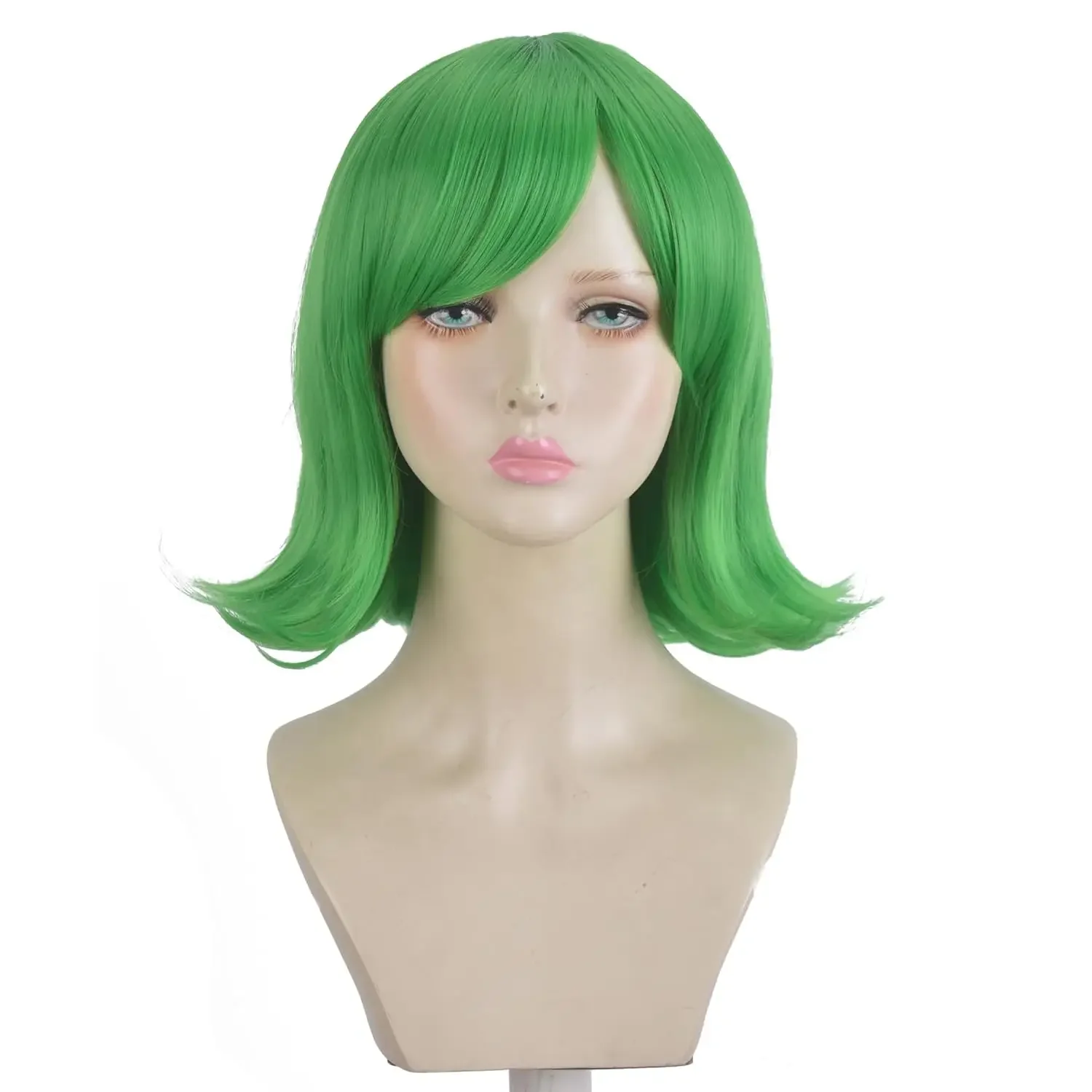Anime Inside Out Disgust Cosplay Green Wig With Bangs Short Green Bob Wavy Hair for Anime Party Costume Halloween Cosplay