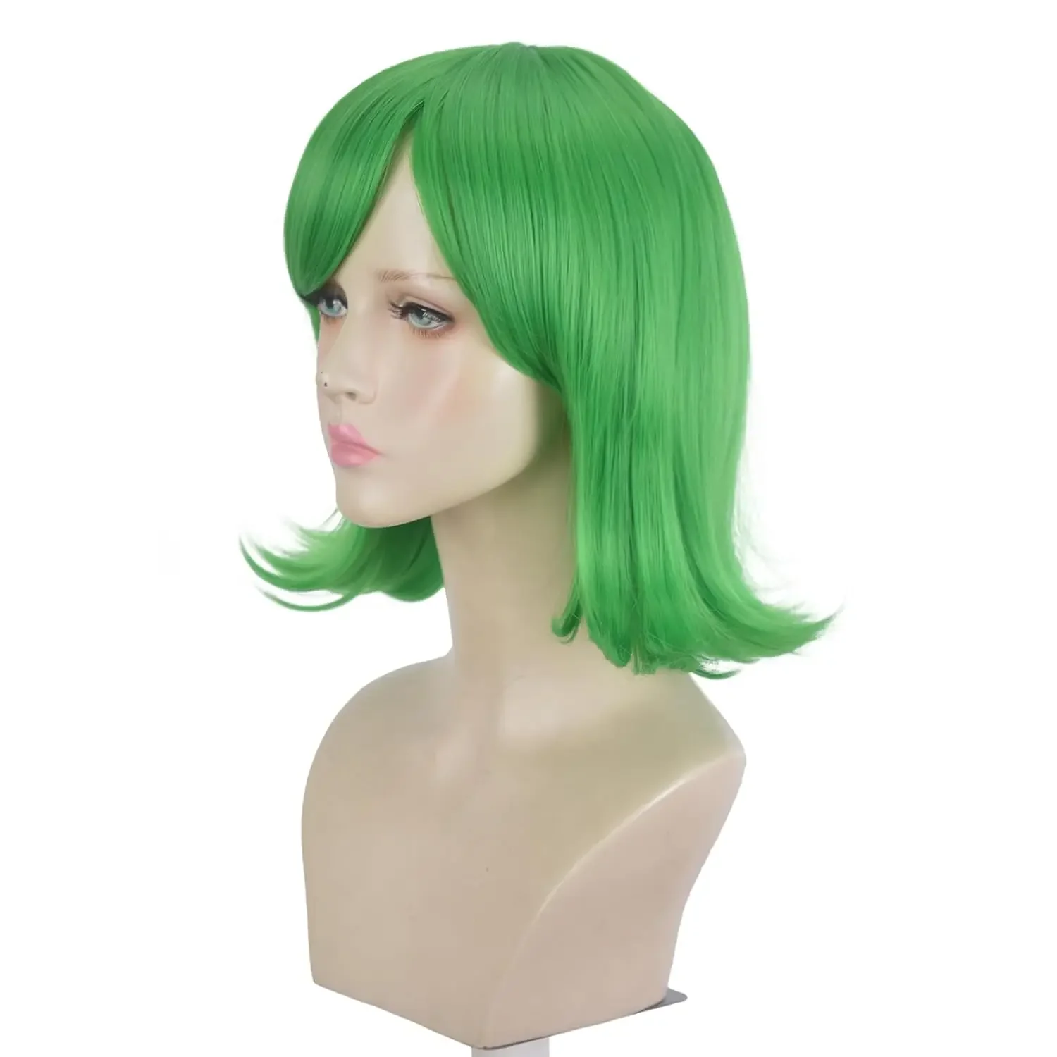 Anime Inside Out Disgust Cosplay Green Wig With Bangs Short Green Bob Wavy Hair for Anime Party Costume Halloween Cosplay