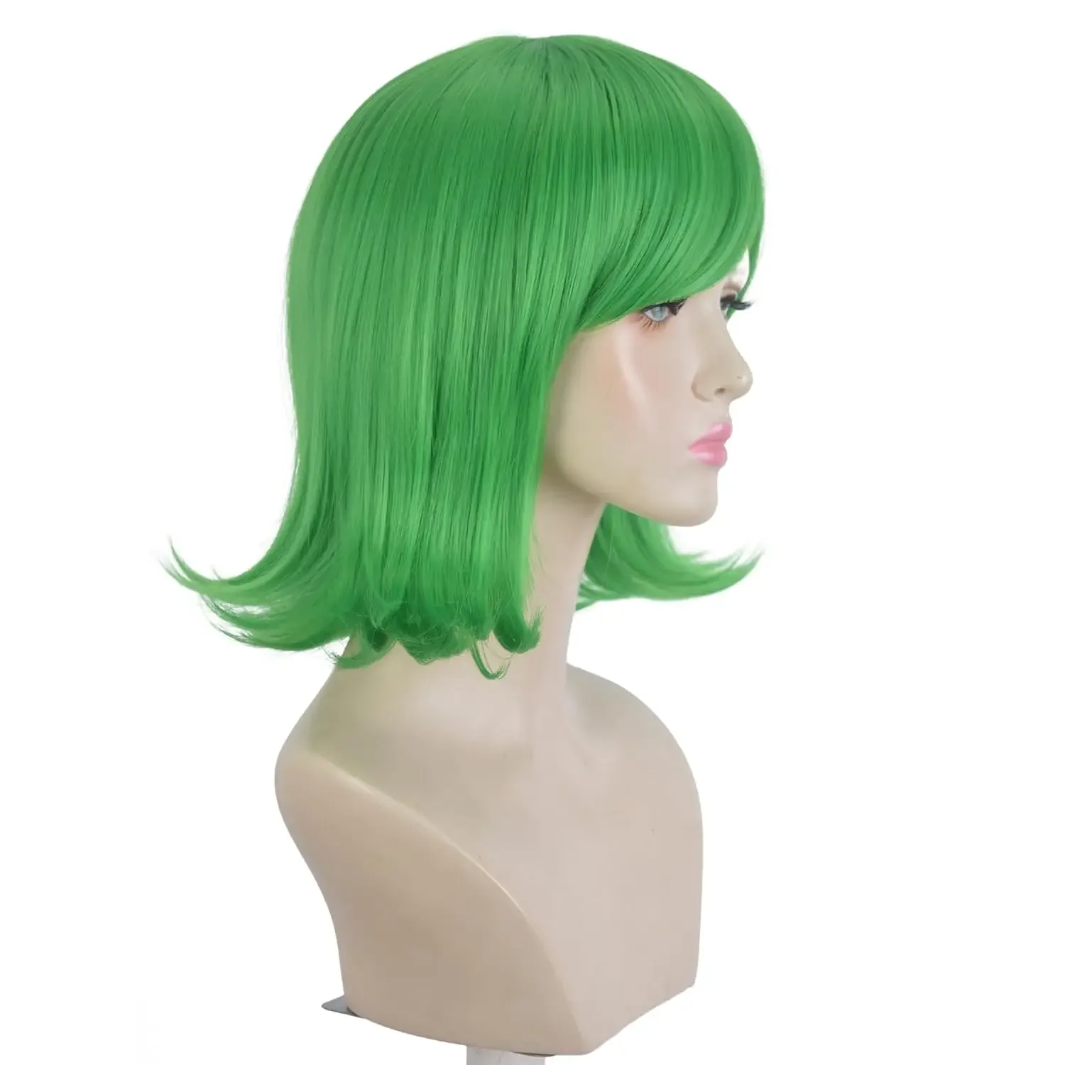 Anime Inside Out Disgust Cosplay Green Wig With Bangs Short Green Bob Wavy Hair for Anime Party Costume Halloween Cosplay