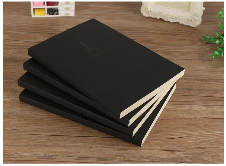 B5 Notebook,Sketchbook 140 Thickened Pages Black Cardboard Cover Blank Inner Pages For Quality Fine Art Painting And Doodle