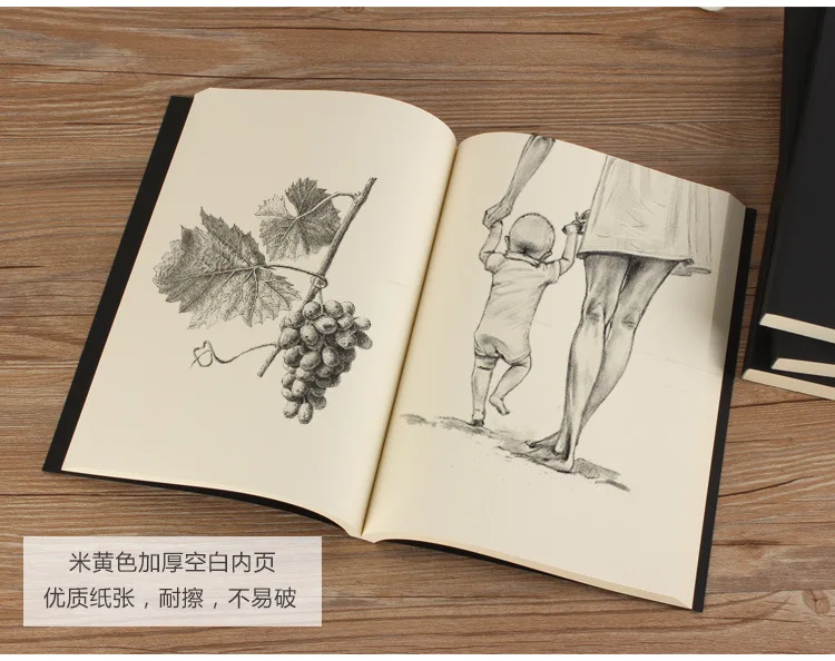 B5 Notebook,Sketchbook 140 Thickened Pages Black Cardboard Cover Blank Inner Pages For Quality Fine Art Painting And Doodle