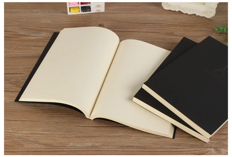 B5 Notebook,Sketchbook 140 Thickened Pages Black Cardboard Cover Blank Inner Pages For Quality Fine Art Painting And Doodle