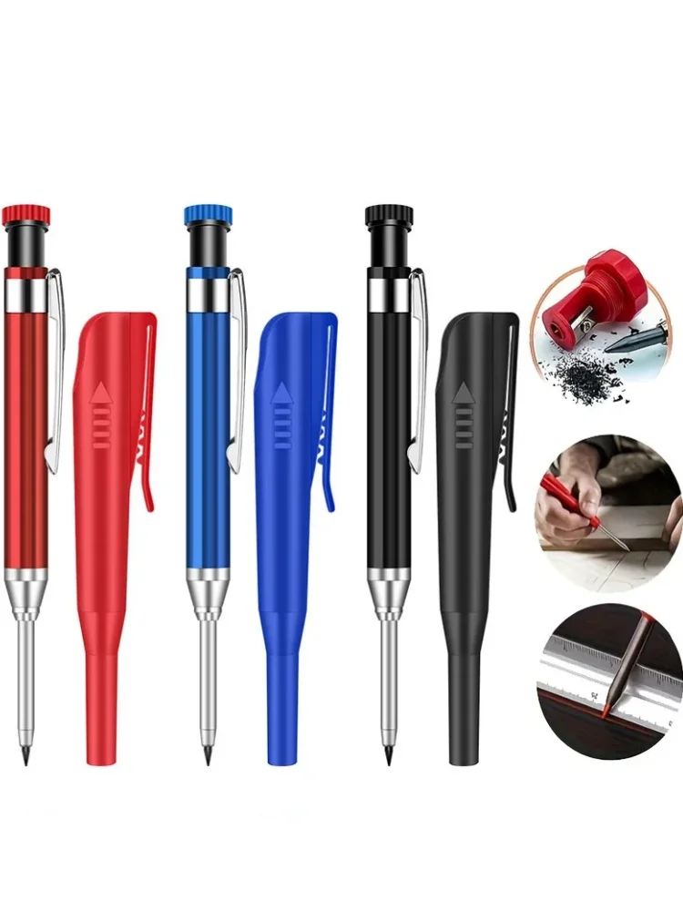 2.8mm Metal Solid Carpenter Mechanical Pencil With Holder Deep Hole Mechanical Marker Stand Pocket Clip Pencil Tool Woodworker