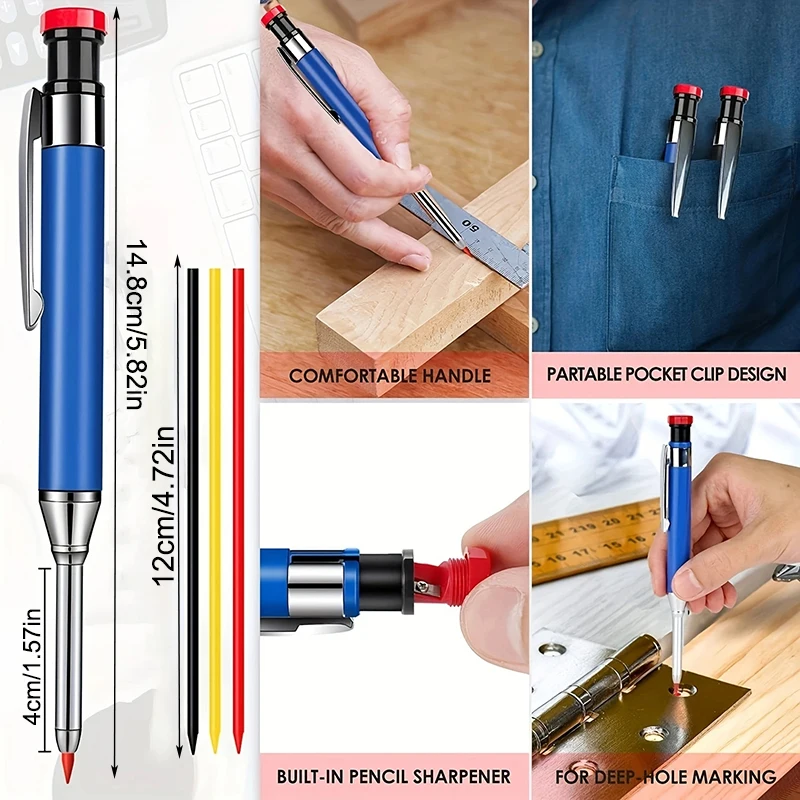 2.8mm Metal Solid Carpenter Mechanical Pencil With Holder Deep Hole Mechanical Marker Stand Pocket Clip Pencil Tool Woodworker