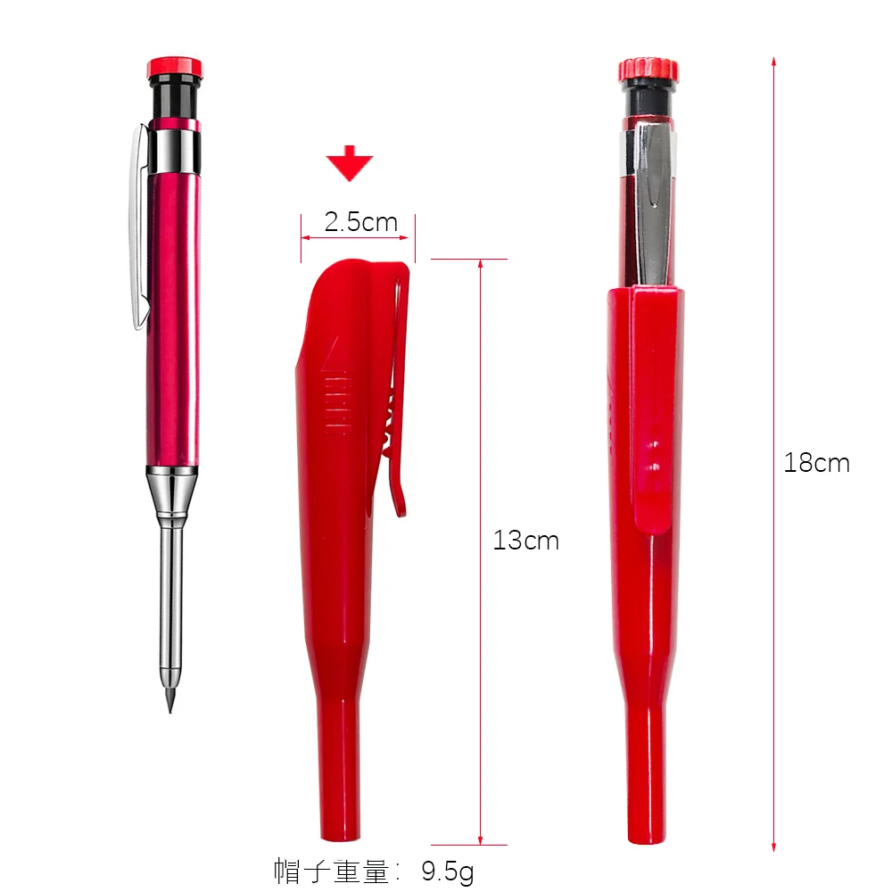 2.8mm Metal Solid Carpenter Mechanical Pencil With Holder Deep Hole Mechanical Marker Stand Pocket Clip Pencil Tool Woodworker