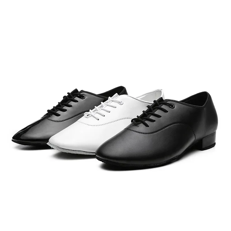 Men Dance Shoes Latin Ballroom Dance Shoes Low Heel Modern Indoor Men Tango Waltz Salsa Danicng Pu Leather Shoes Black White