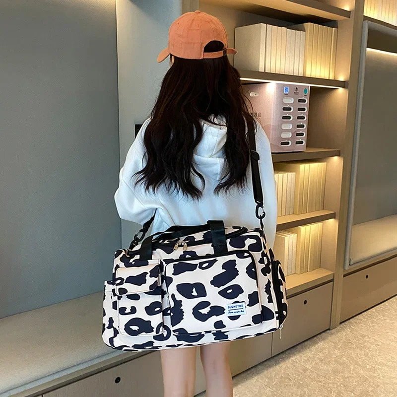 Travel Bag Women's Handbag Leopard Zebra Camouflage Waterproof Large Pull Rod Boarding Fitness Dry Wet Separation Luggage Bag