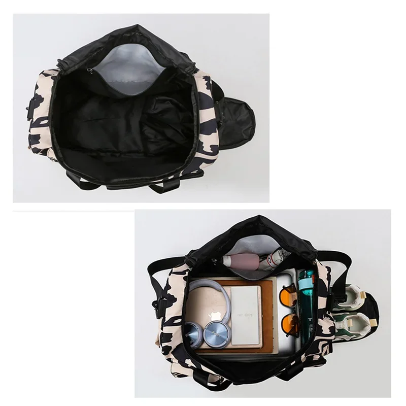 Travel Bag Women's Handbag Leopard Zebra Camouflage Waterproof Large Pull Rod Boarding Fitness Dry Wet Separation Luggage Bag