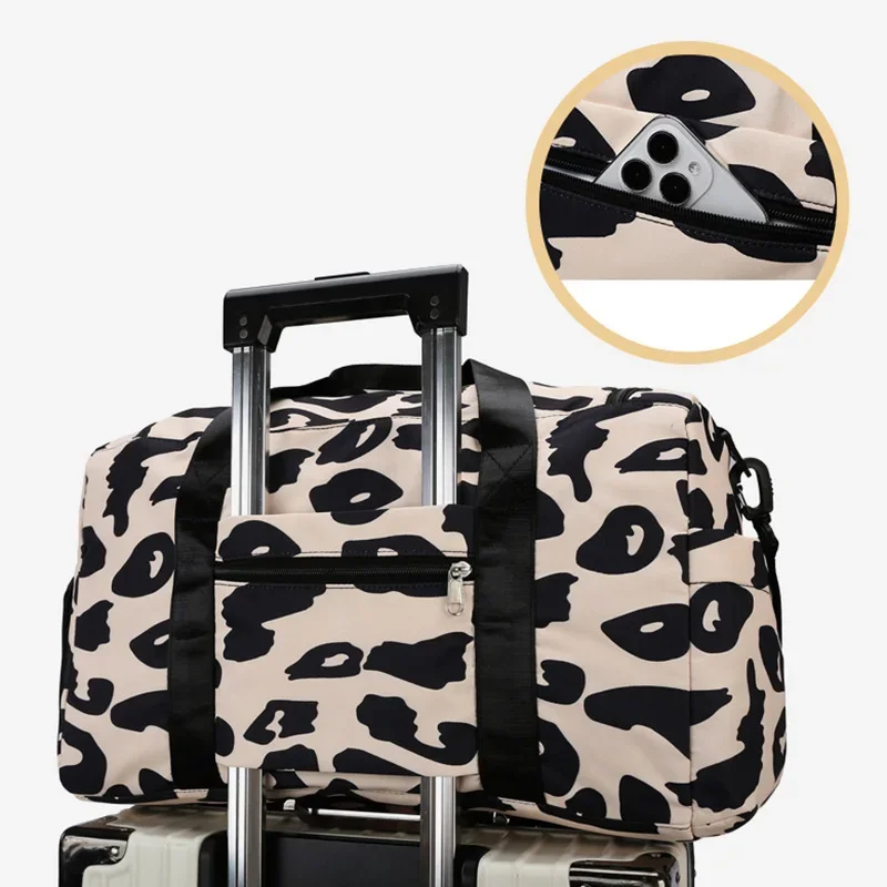 Travel Bag Women's Handbag Leopard Zebra Camouflage Waterproof Large Pull Rod Boarding Fitness Dry Wet Separation Luggage Bag