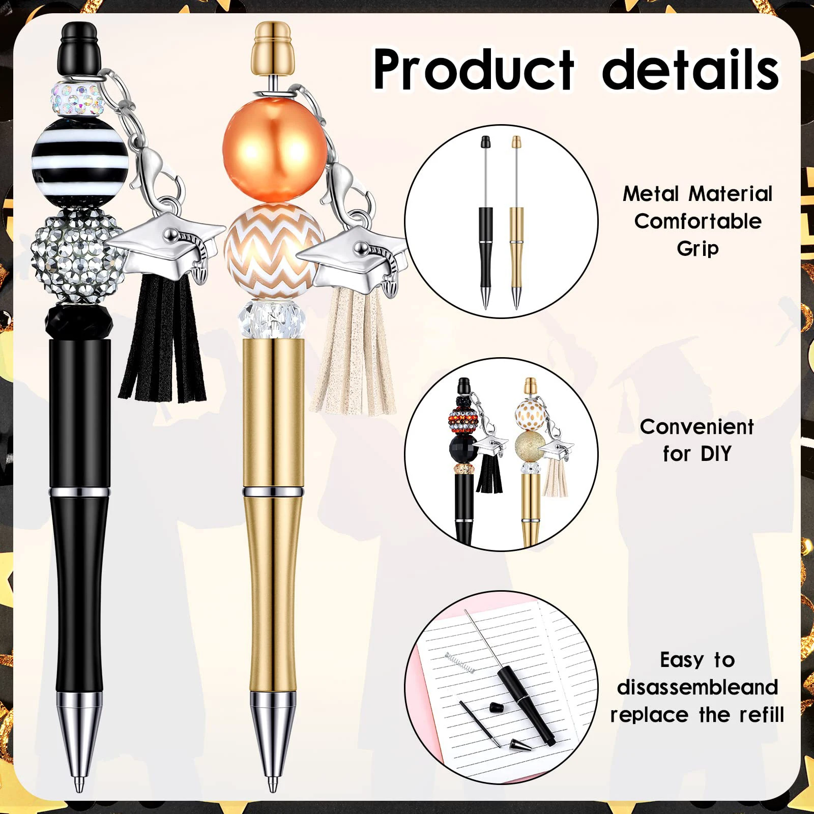 10Pcs Plastic Beadable Pens Bead Pens for DIY Making Kit for Pens Beaded Pens for Office School Kids Students Nurse