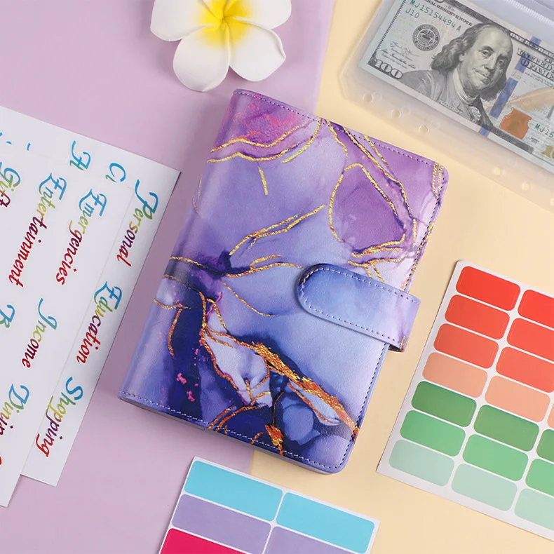 A6 Marble with Calculator Money Budget Planner Binder Zipper Envelopes Cash Envelopes For Budgeting Money Organizer Binder