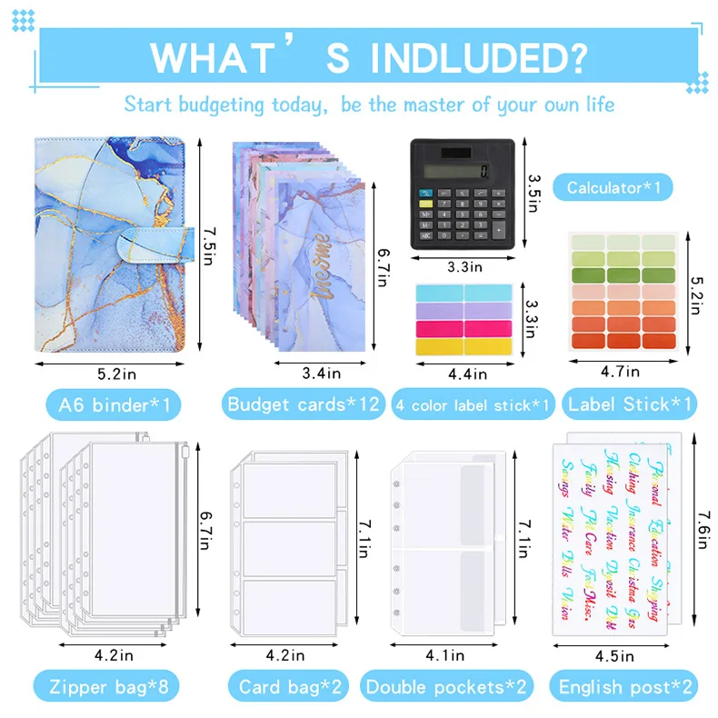 A6 Marble with Calculator Money Budget Planner Binder Zipper Envelopes Cash Envelopes For Budgeting Money Organizer Binder
