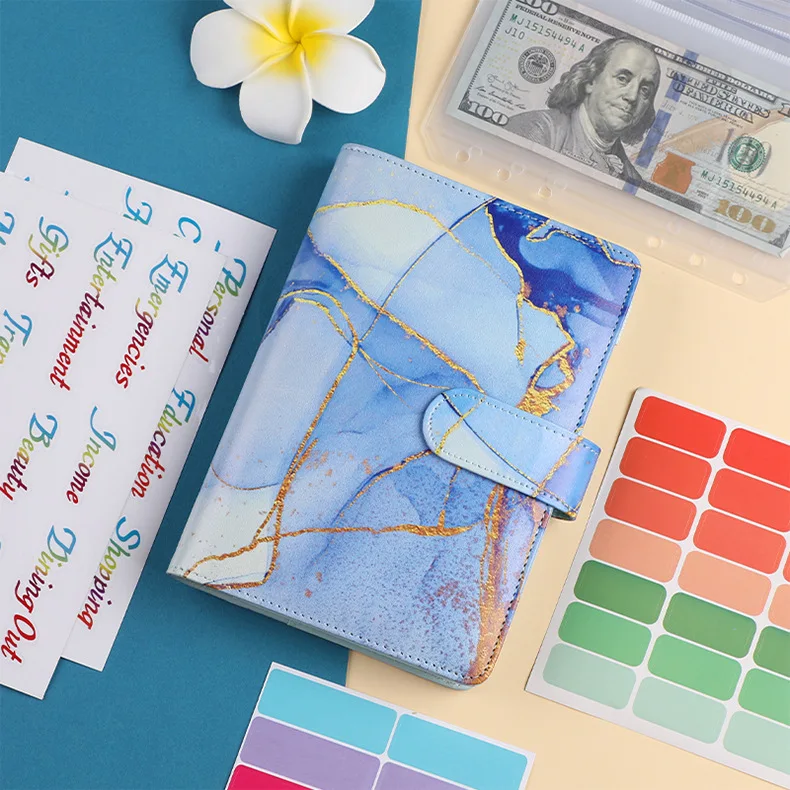 A6 Marble with Calculator Money Budget Planner Binder Zipper Envelopes Cash Envelopes For Budgeting Money Organizer Binder
