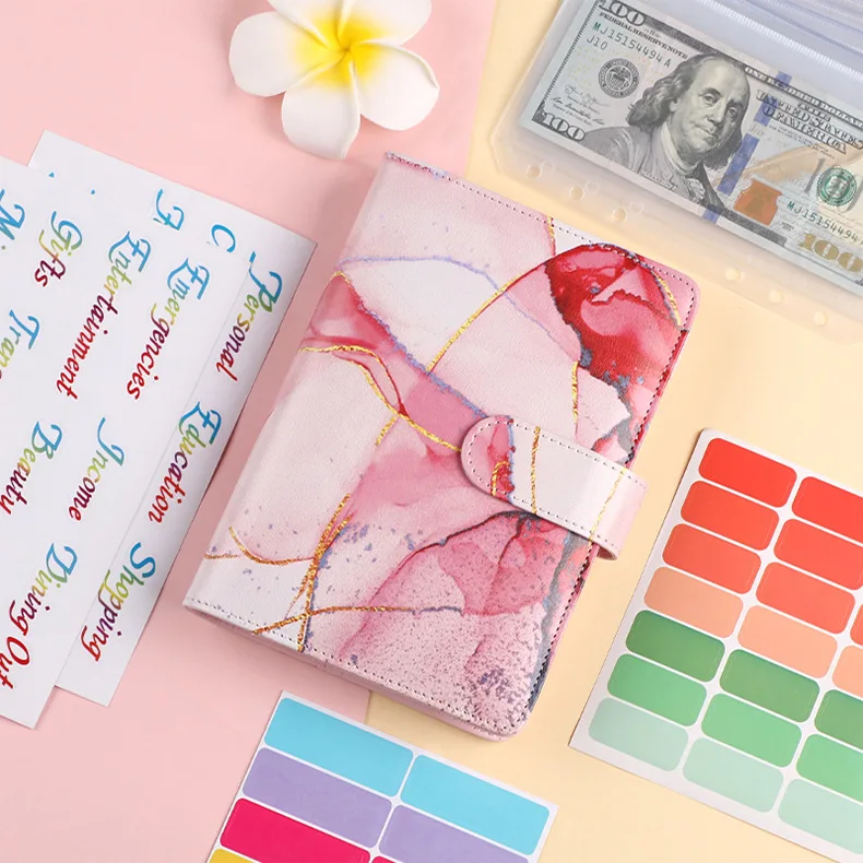 A6 Marble with Calculator Money Budget Planner Binder Zipper Envelopes Cash Envelopes For Budgeting Money Organizer Binder