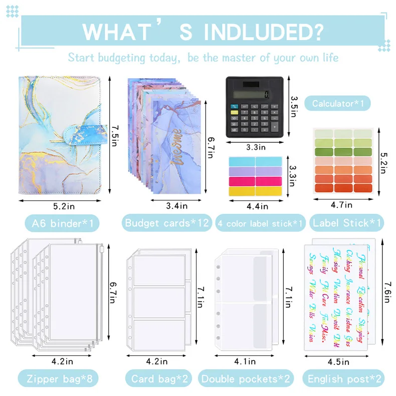 A6 Marble with Calculator Money Budget Planner Binder Zipper Envelopes Cash Envelopes For Budgeting Money Organizer Binder