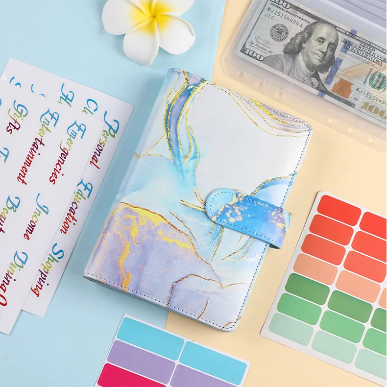 A6 Marble with Calculator Money Budget Planner Binder Zipper Envelopes Cash Envelopes For Budgeting Money Organizer Binder