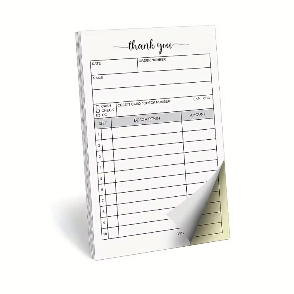1 Receipt Book, Carbonless Paper - Sales Order, Small Business Invoice Book - (50 Each White/Yellow)