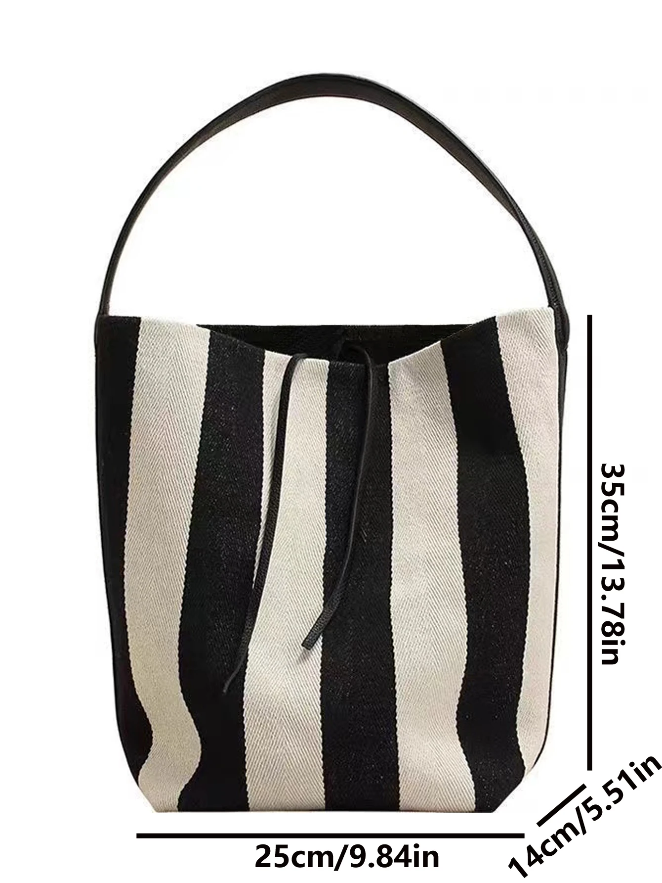 Niche Striped Canvas Bucket Bag for Women, Large Capacity Lazy Style Commuting Tote Bag, 2024 New Single Shoulder Large Bag Tren