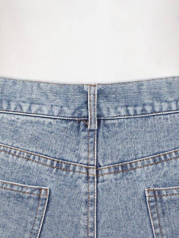 TWOTWINSTYLE Streetwear Short Pants For Women High Waist Solid Patchwork Raw Hem Denim Shorts Female Summer Clothing Fashion New