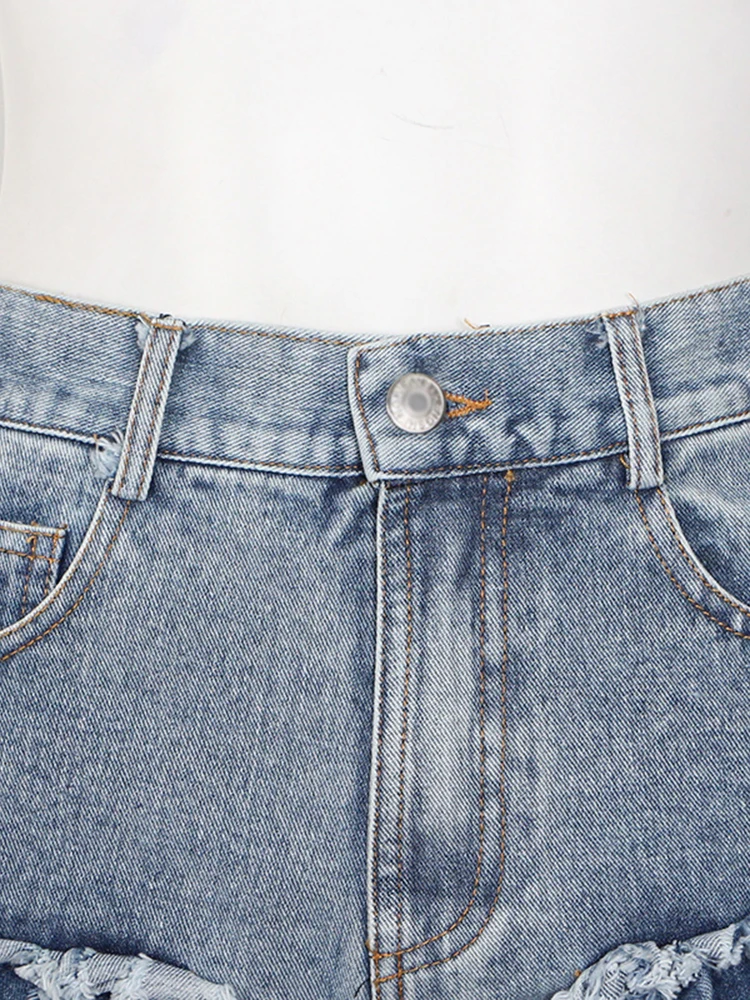 TWOTWINSTYLE Streetwear Short Pants For Women High Waist Solid Patchwork Raw Hem Denim Shorts Female Summer Clothing Fashion New