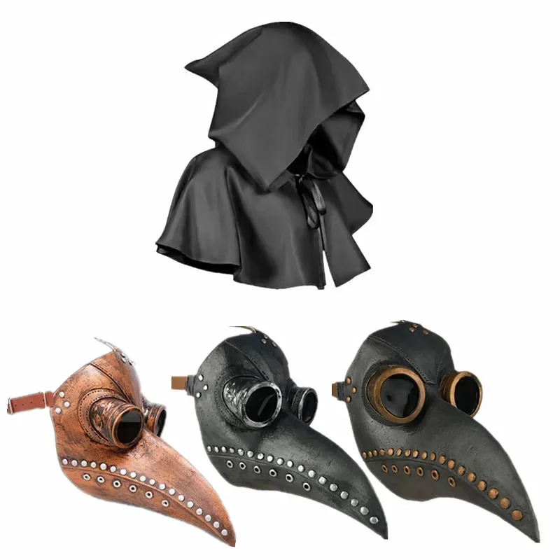 Halloween Costume Human Bird Beak Mask Plague Doctor Mask and Cape Set Role Play Costume Steampunk Photo Prop Gift