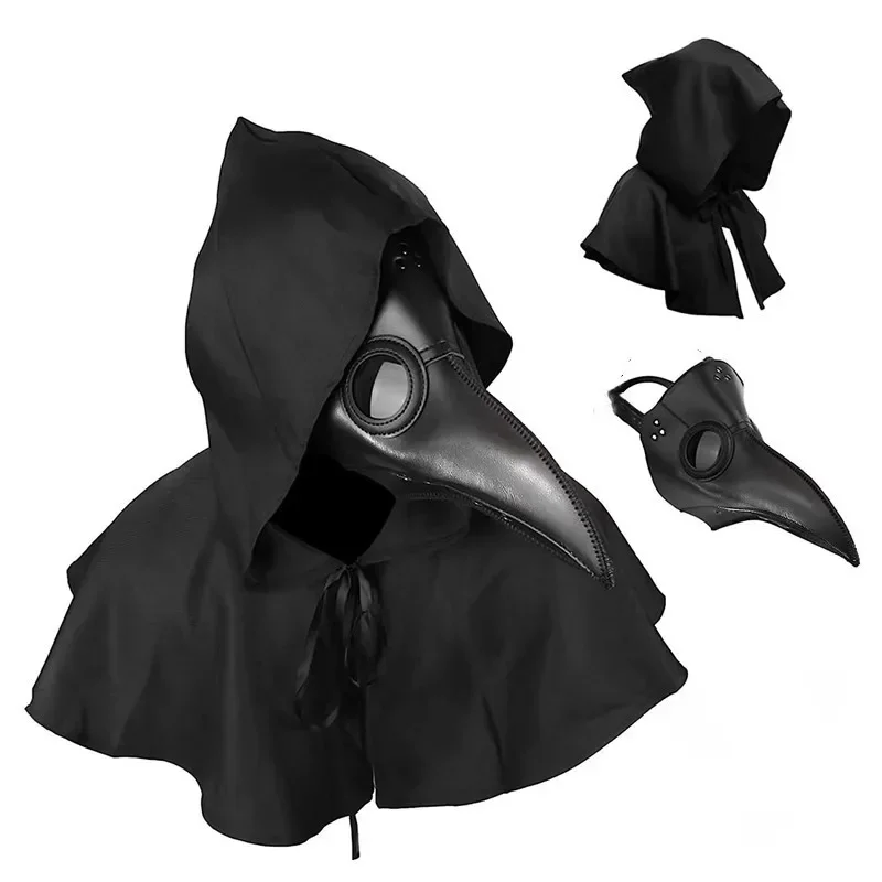 Halloween Costume Human Bird Beak Mask Plague Doctor Mask and Cape Set Role Play Costume Steampunk Photo Prop Gift